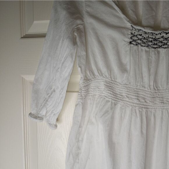 CalvinKleinJeansS/PFitandFlareBabydoll 100%CottonWhite3/4SleeveBeaded Women'sTop - Picture 6 of 9